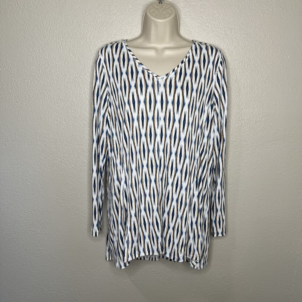 Chico's ZENERGY Pattern Long Sleeve V neck High low Blouse Medium